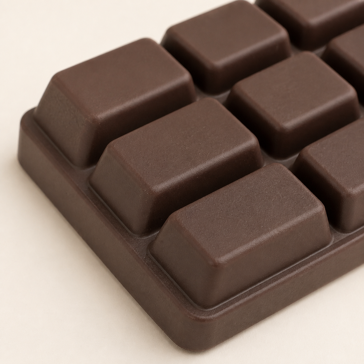 Close-up of raised segments and surface texture on the Chocolate Bar Slow-Rise Squishy