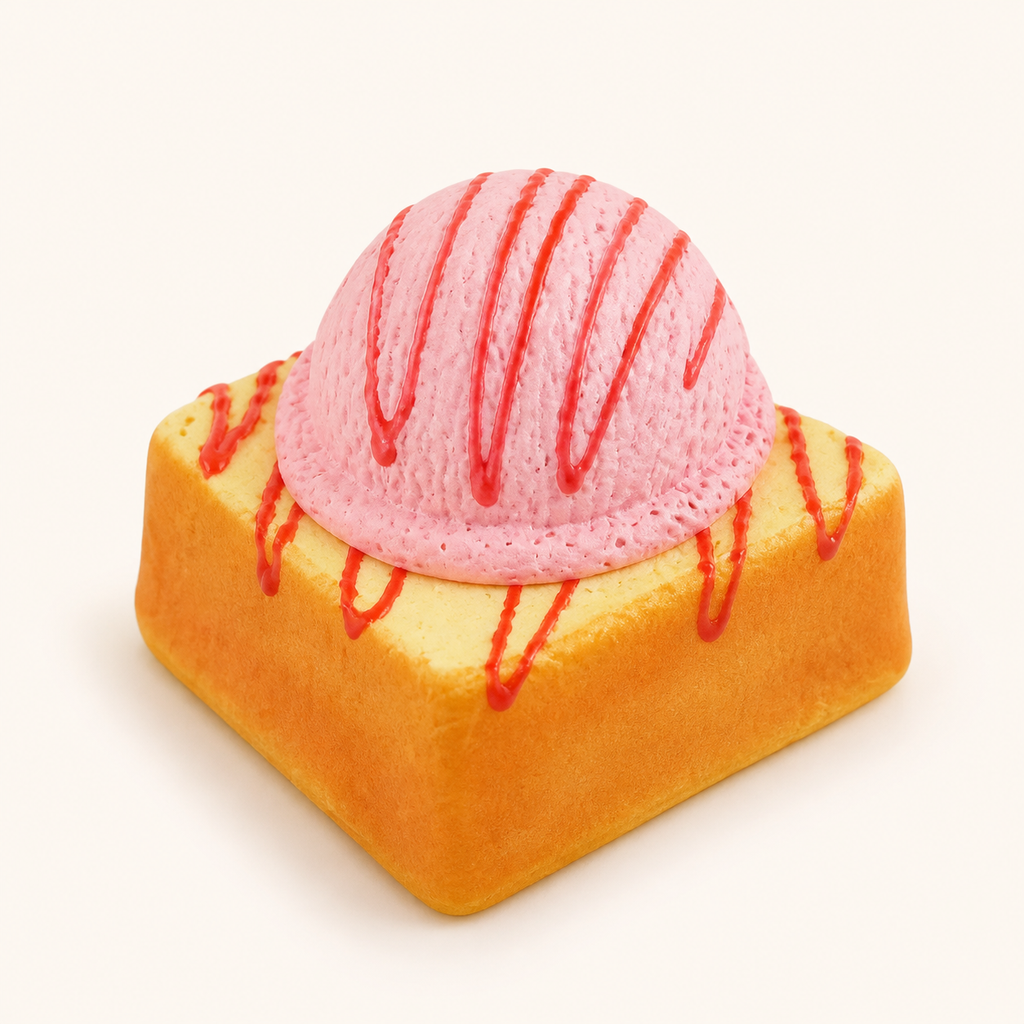 Pink ice cream toast slow-rise squishy on a warm white background
