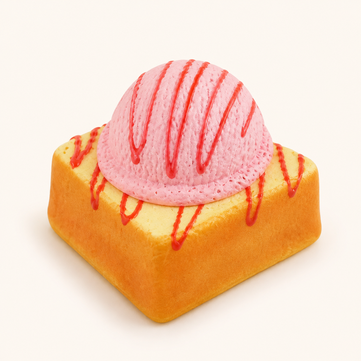 Pink ice cream toast slow-rise squishy on a warm white background