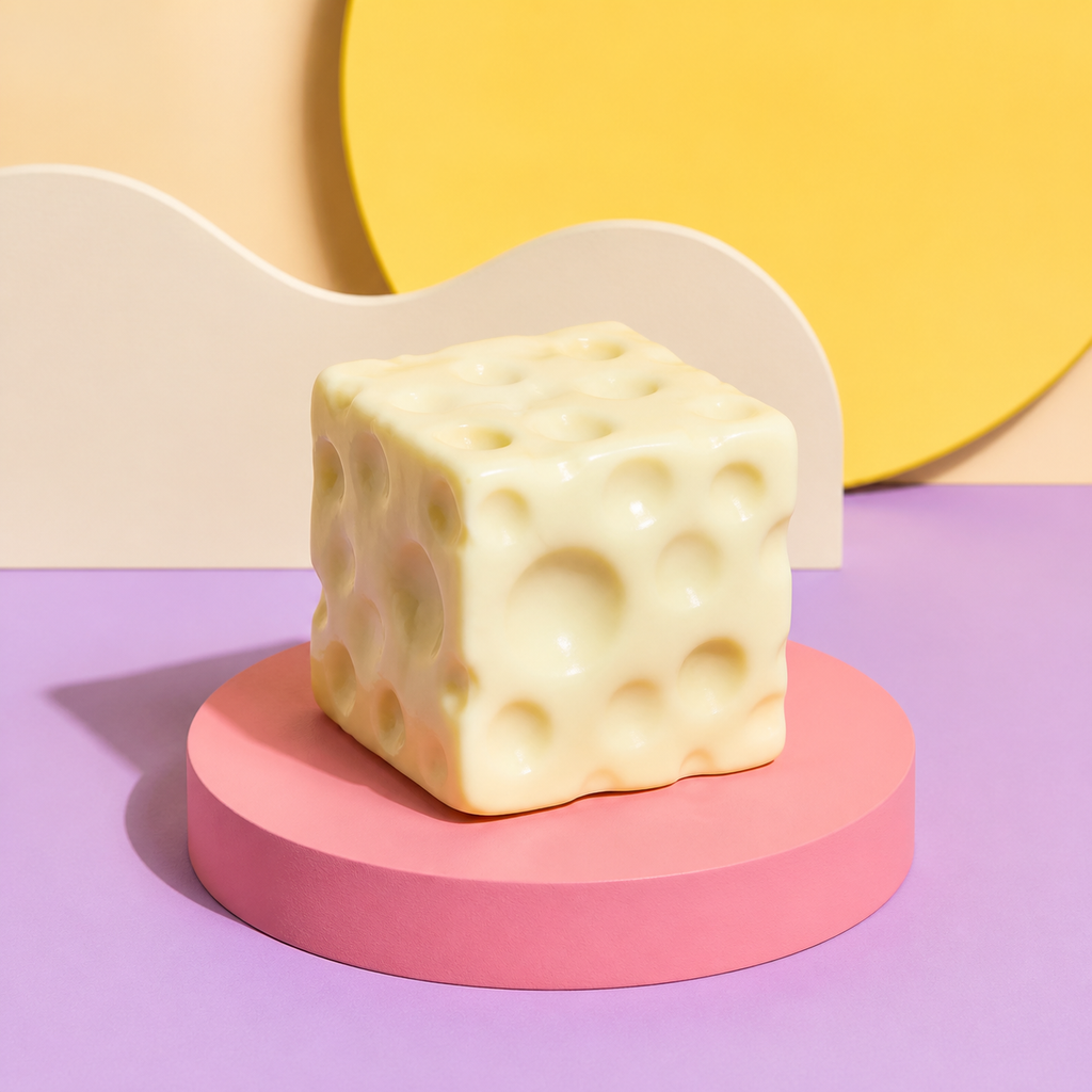 Jumbo Cheese Stretch Squishy on a branded campaign set