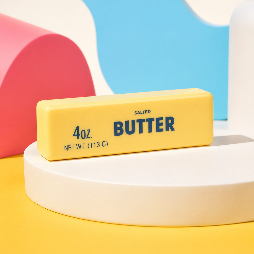 Classic butter stick slow-rise squishy in a colourful SSQUISHY campaign set