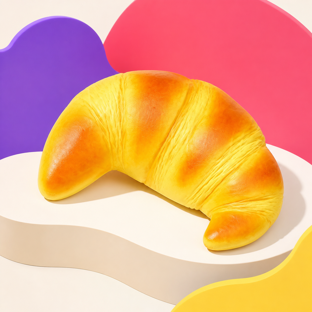 Croissant slow-rise squishy in a colourful SSQUISHY campaign set