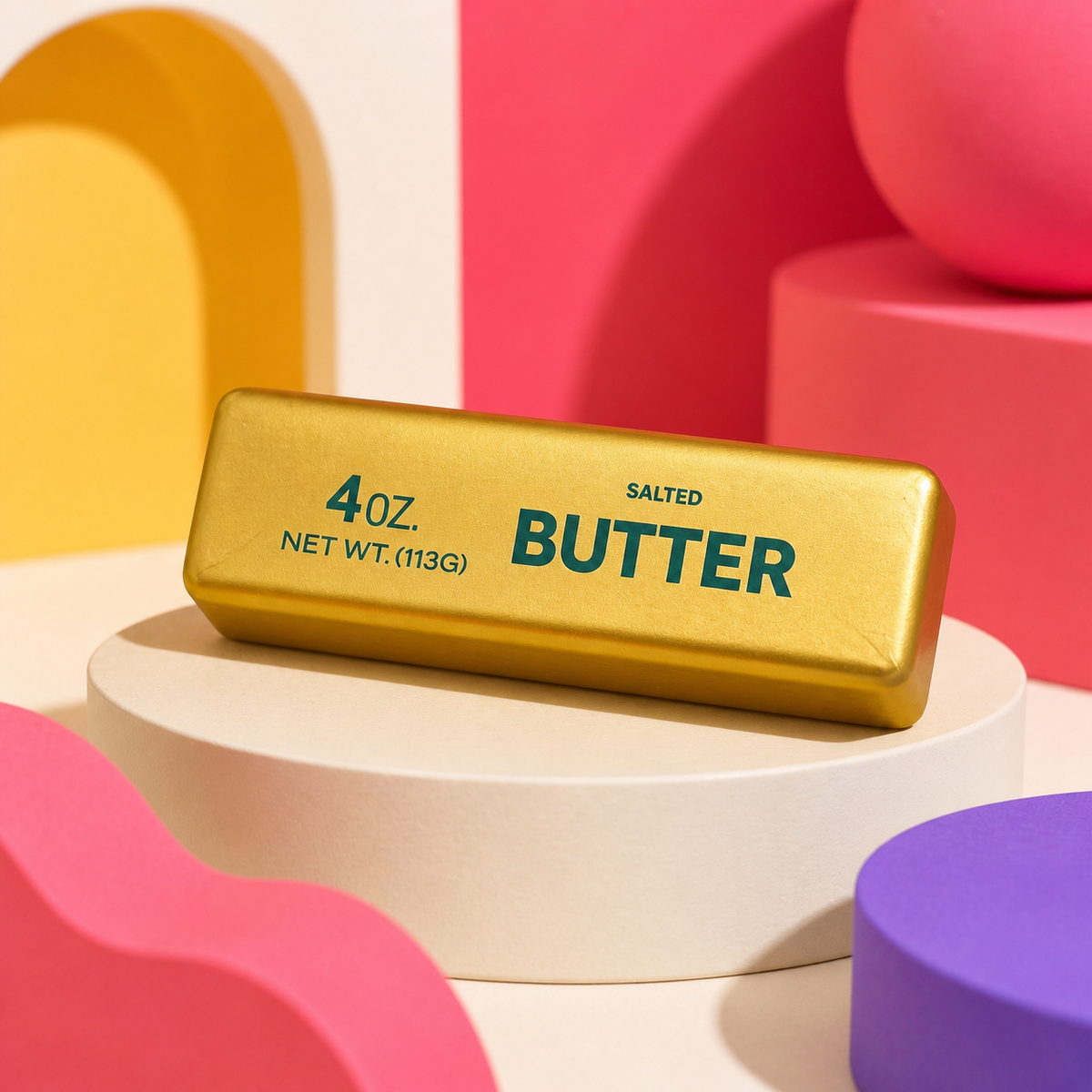 Gold butter stick squishy in a colourful SSQUISHY campaign set