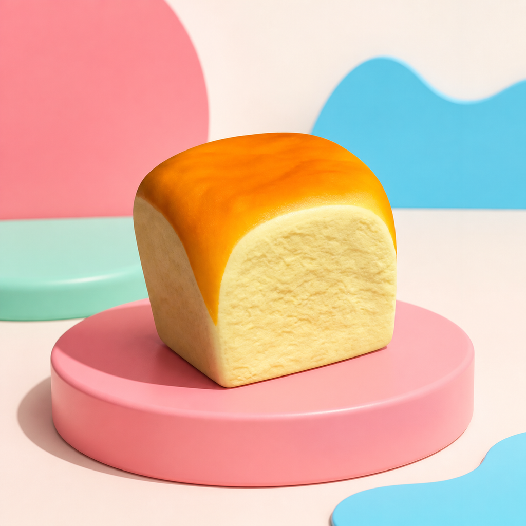 Soft bread loaf squishy in a colourful SSQUISHY campaign set