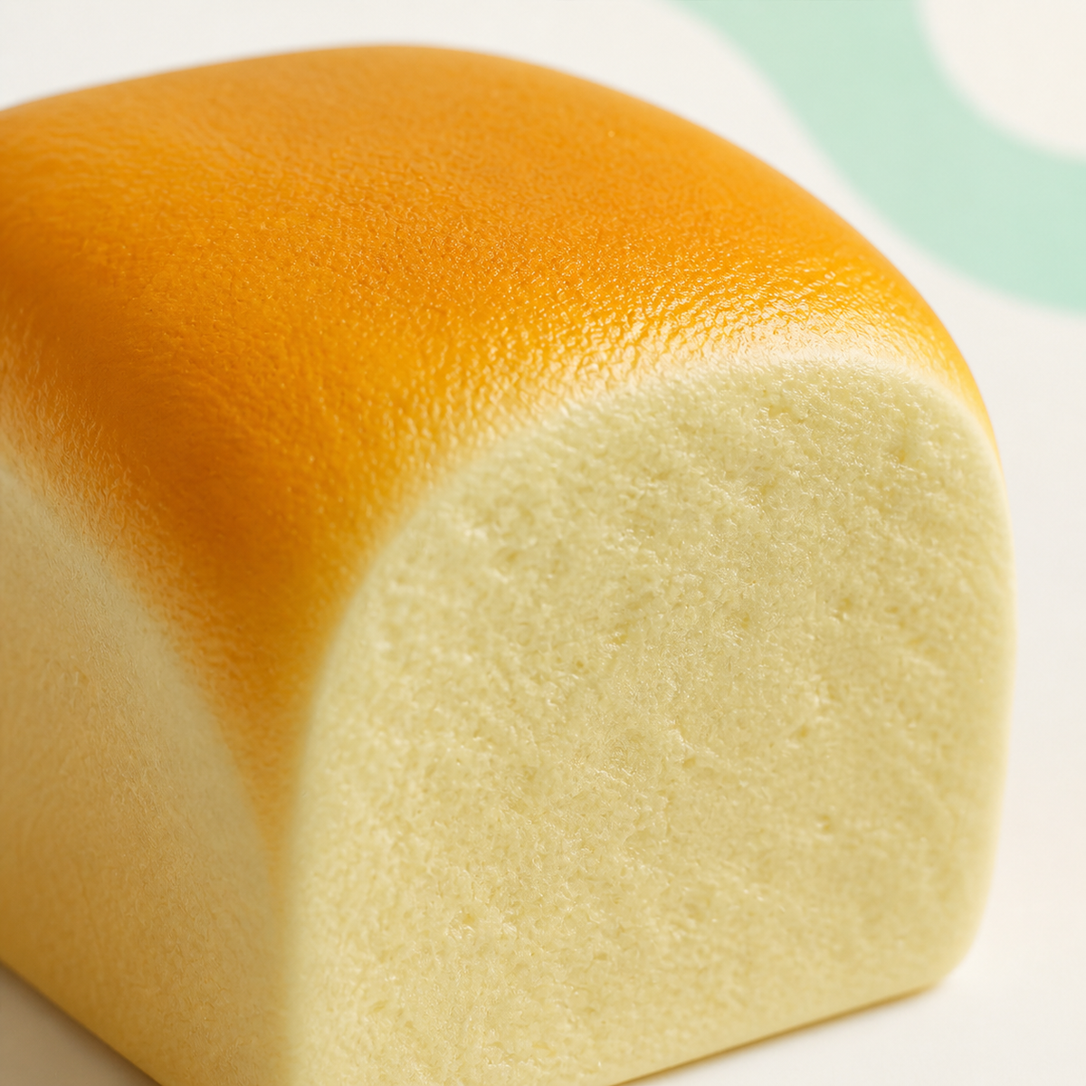 Close-up of the bread loaf squishy's pale face and smooth domed top