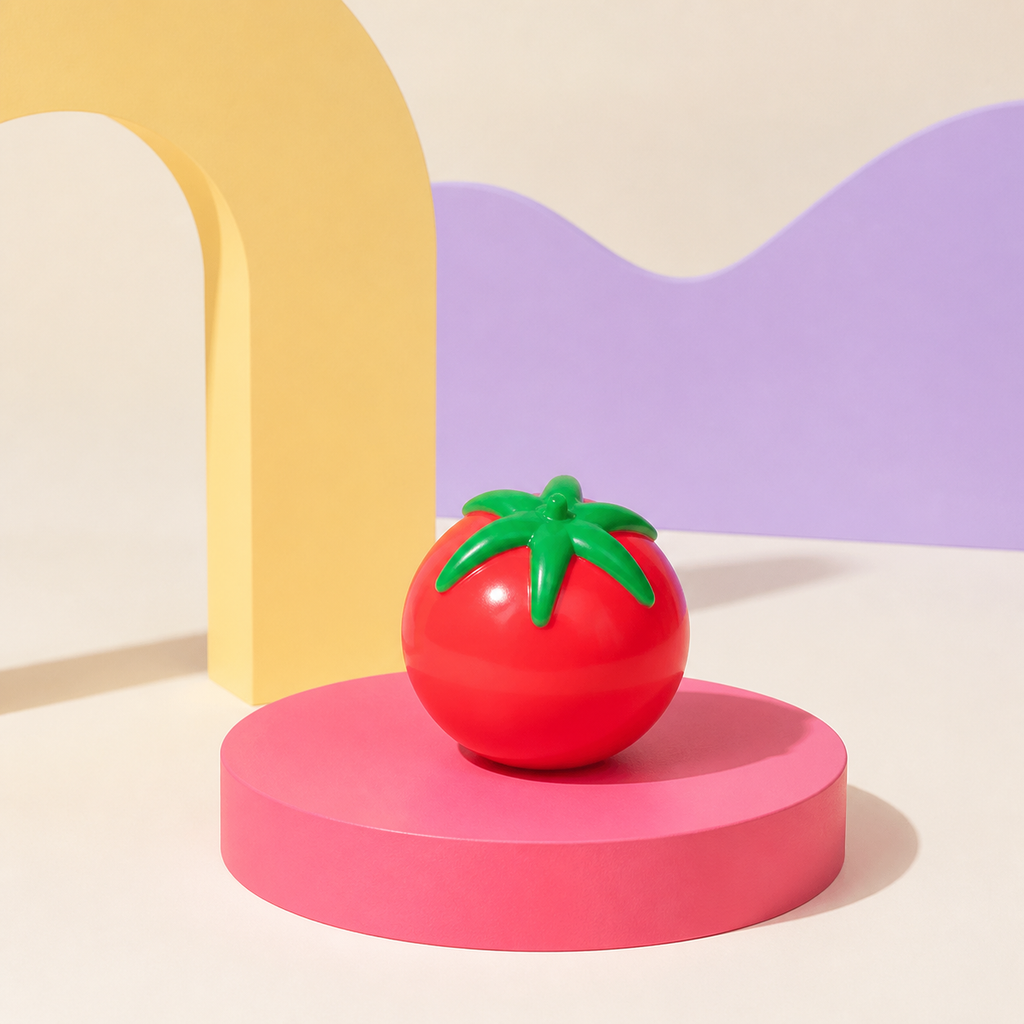 Tomato Splat Squeeze Toy on a branded campaign set