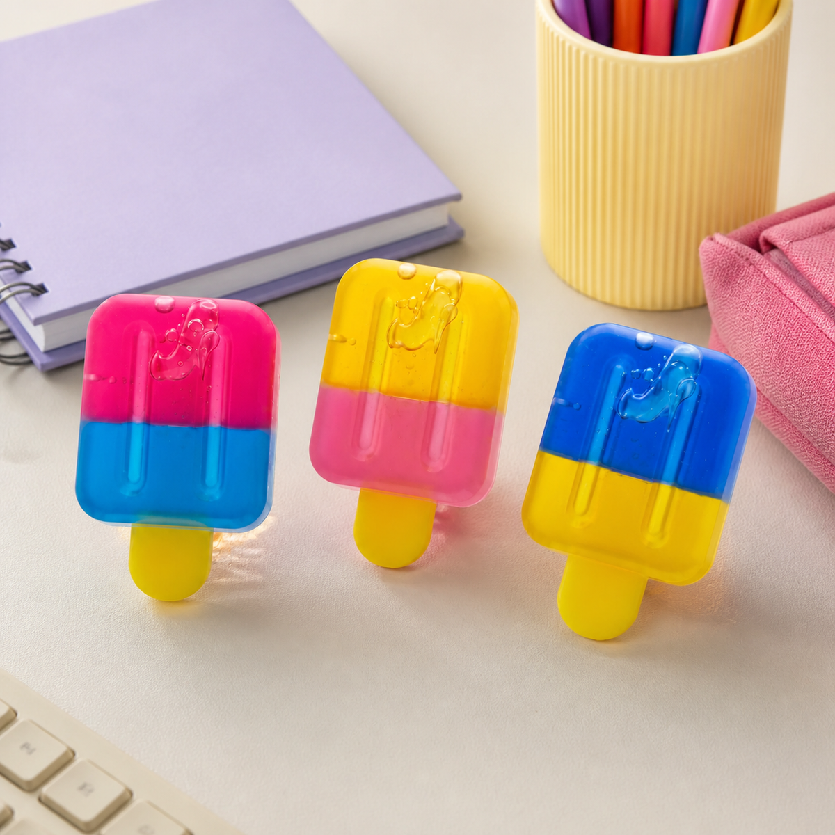 Two-Tone Popsicle Gel Squishy on a creative desk