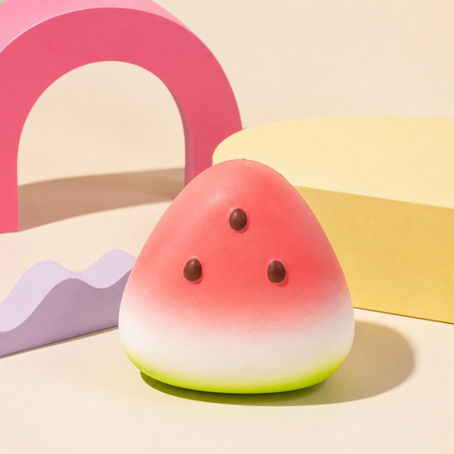 Watermelon Wedge Slow-Rise Squishy in a pink, yellow and lilac campaign set